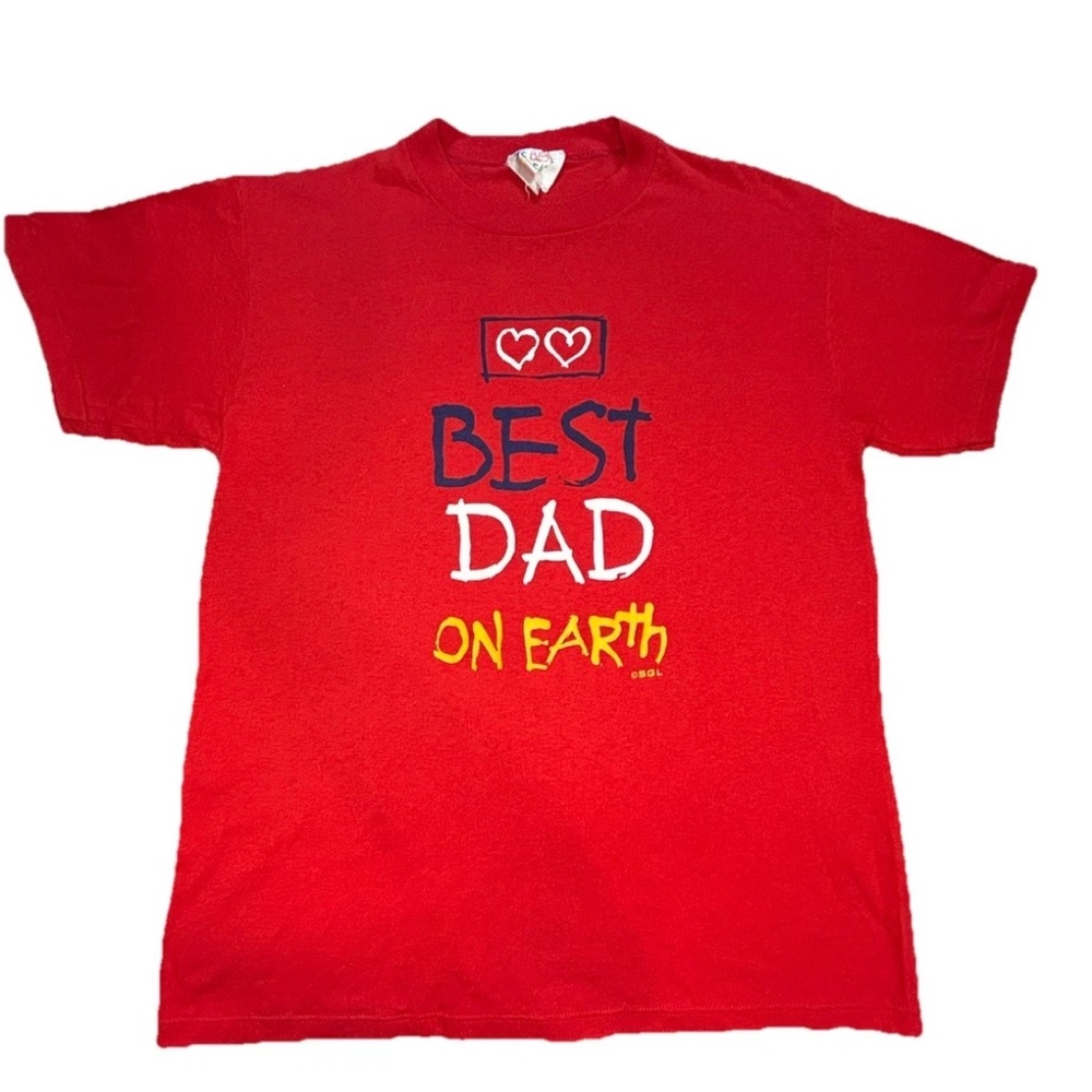 Vintage Best Dad On Earth T Shirt  Single Stitch 1980s Large Red‎